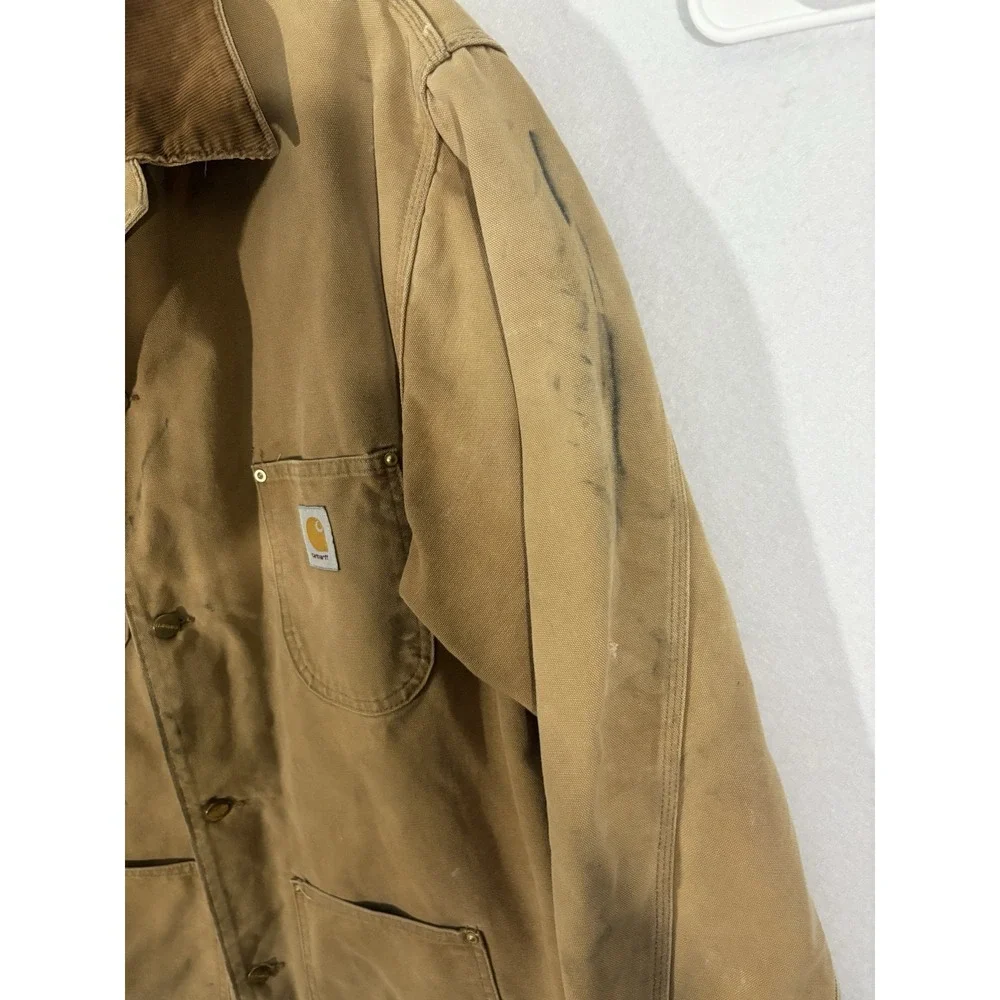 Vintage 80s Carhartt 6BLCT Brown Duck Button Front Blanket Lined Coat Sz 48 Tall